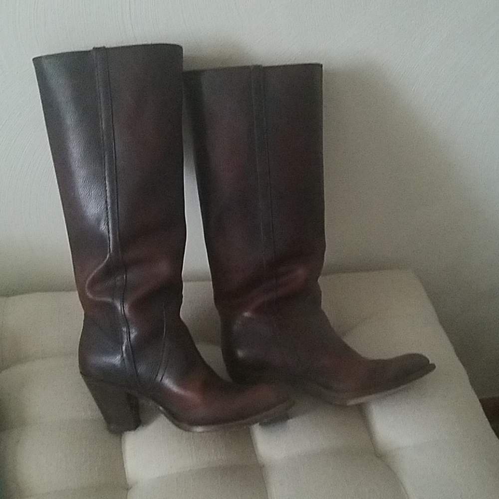 Frye tall dark brown leather boots